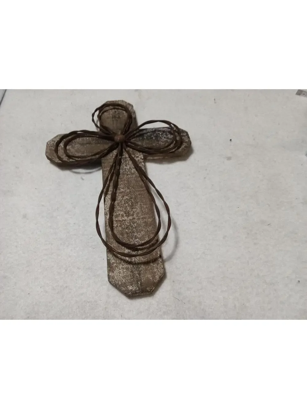 Rustic Wooden Wall Cross 15” Wire Wrapped Farmhouse Christian Décor